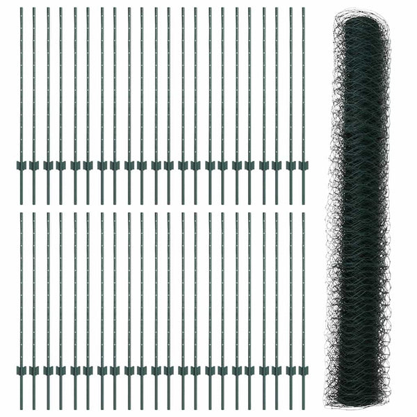 Kuusikulmainen aita pylväällä 100 x 1,2 m PVC-pinnoitettu teräs