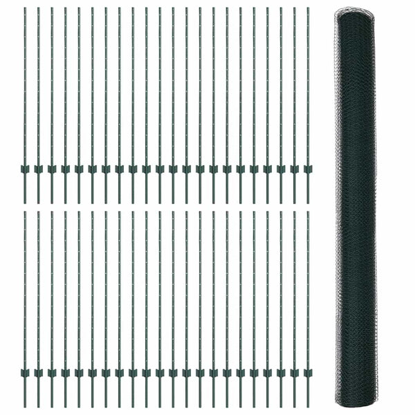 Kuusikulmainen aita pylväällä 100 x 1,4 m PVC-pinnoitettu teräs