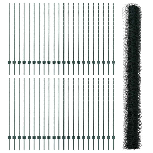 Kuusikulmainen aita pylväällä 100 x 1,4 m PVC-pinnoitettu teräs