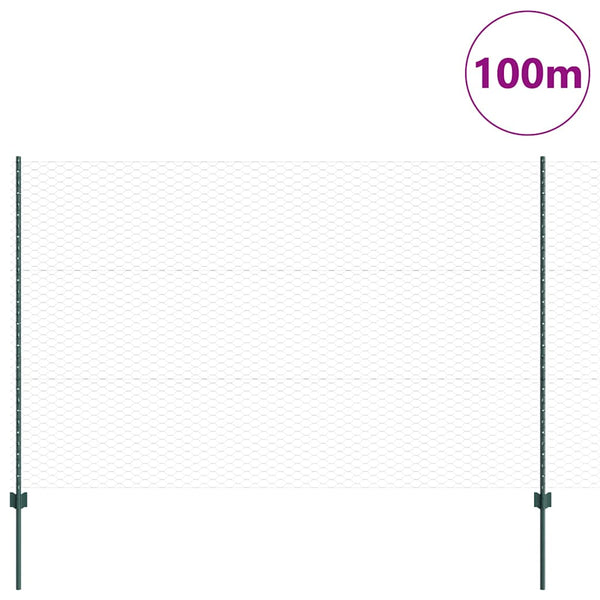 Kuusikulmainen aita pylväällä 100 x 1,5 m PVC-pinnoitettu teräs