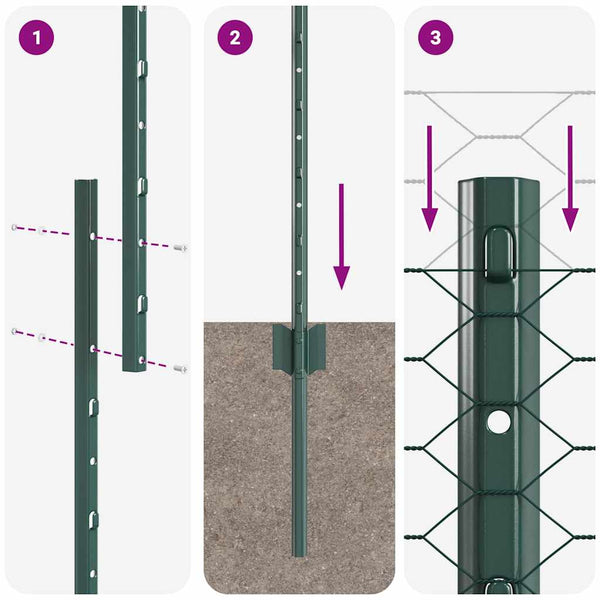 Kuusikulmainen aita pylväällä 100 x 1,6 m PVC-pinnoitettu teräs