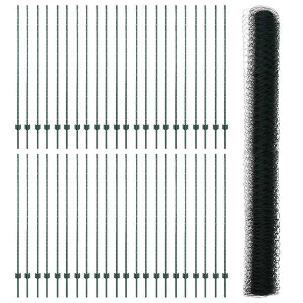 Kuusikulmainen aita pylväällä 100 x 1,6 m PVC-pinnoitettu teräs
