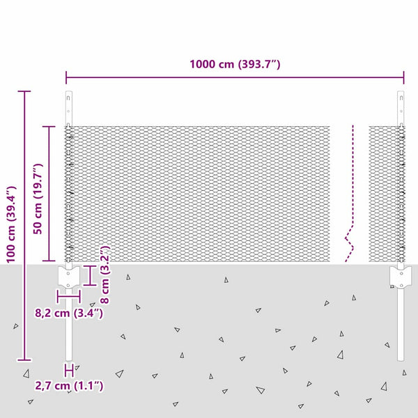 Kuusikulmainen aita pylväällä 10 x 0,5 m PVC-pinnoitettu teräs