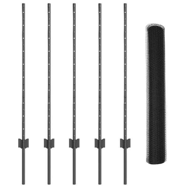 Kuusikulmainen aita pylväällä 10 x 1 m PVC-pinnoitettu teräs