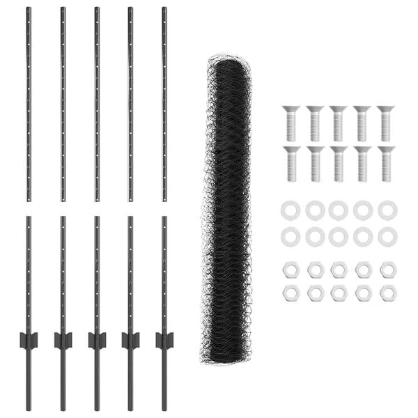 Kuusikulmainen aita pylväällä 10 x 1,2 m PVC-pinnoitettu teräs