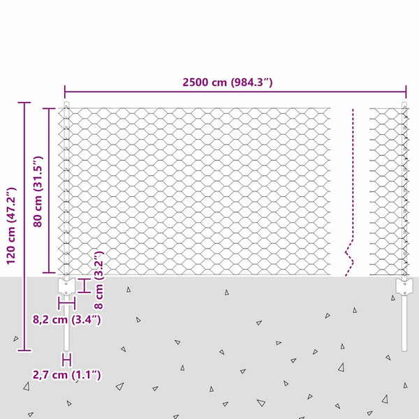 Kuusikulmainen aita pylväällä 25 x 0,8 m PVC-pinnoitettu teräs
