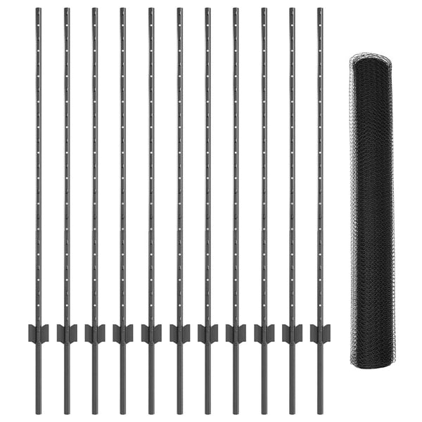 Kuusikulmainen aita pylväällä 25 x 1,2 m PVC-pinnoitettu teräs