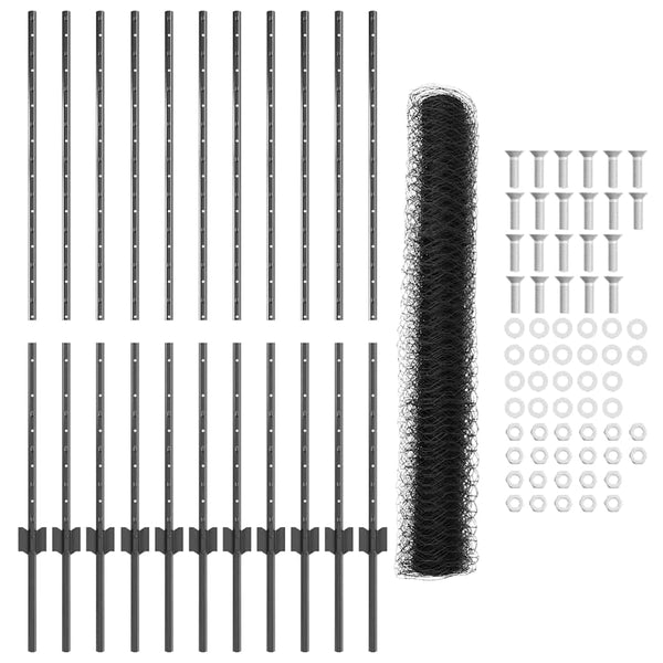 Kuusikulmainen aita pylväällä 25 x 1,2 m PVC-pinnoitettu teräs