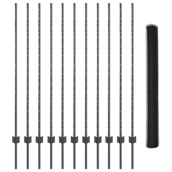 Kuusikulmainen aita pylväällä 25 x 1,4 m PVC-pinnoitettu teräs