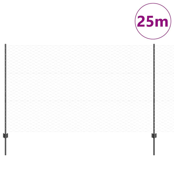Kuusikulmainen aita pylväällä 25 x 1,4 m PVC-pinnoitettu teräs