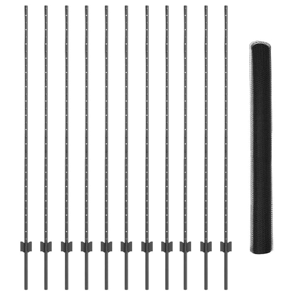 Kuusikulmainen aita pylväällä 25 x 1,5 m PVC-pinnoitettu teräs