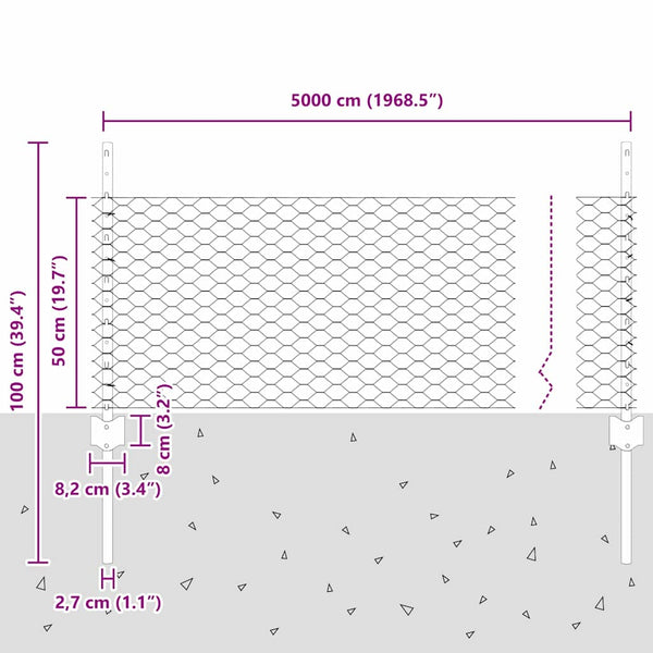Kuusikulmainen aita pylväällä 50 x 0,5 m PVC-pinnoitettu teräs