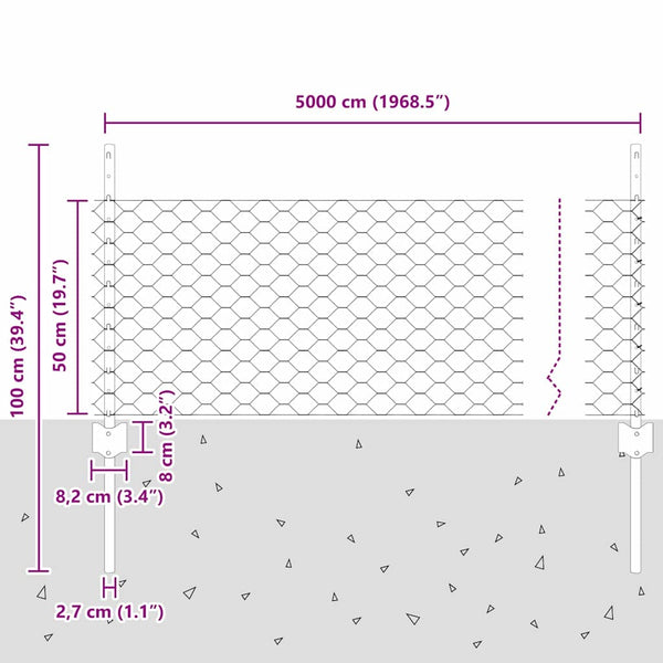 Kuusikulmainen aita pylväällä 50 x 0,5 m PVC-pinnoitettu teräs