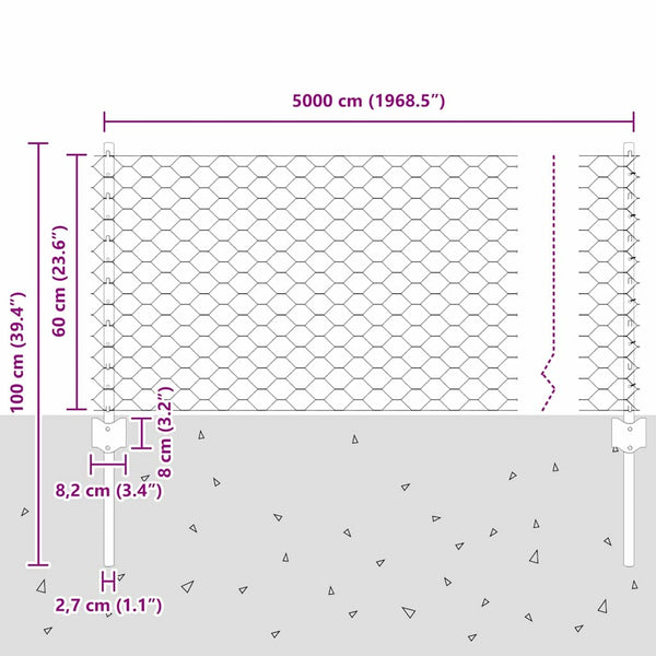 Kuusikulmainen aita pylväällä 50 x 0,6 m PVC-pinnoitettu teräs