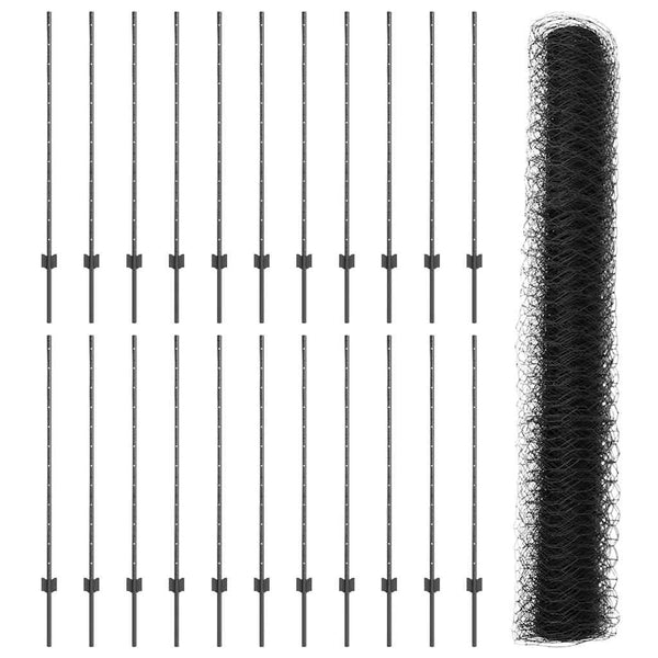 Kuusikulmainen aita pylväällä 50 x 1,2 m PVC-pinnoitettu teräs
