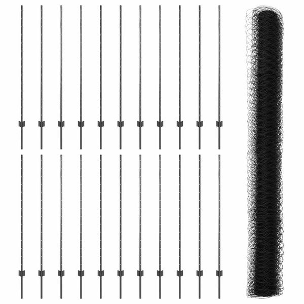 Kuusikulmainen aita pylväällä 50 x 1,4 m PVC-pinnoitettu teräs