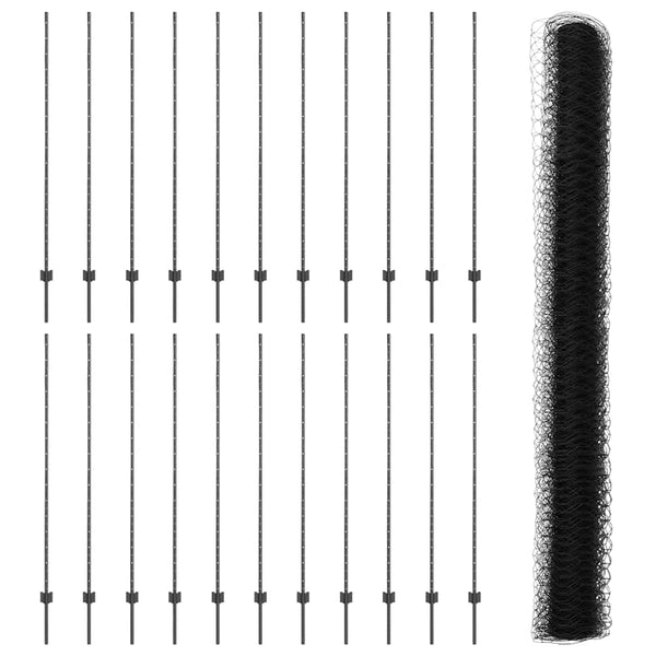 Kuusikulmainen aita pylväällä 50 x 1,5 m PVC-pinnoitettu teräs