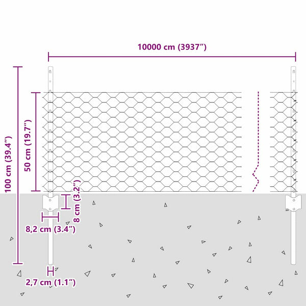 Kuusikulmainen aita pylväällä 100 x 0,5 m PVC-pinnoitettu teräs