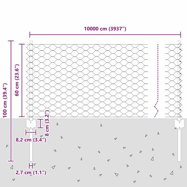 Kuusikulmainen aita pylväällä 100 x 0,6 m PVC-pinnoitettu teräs