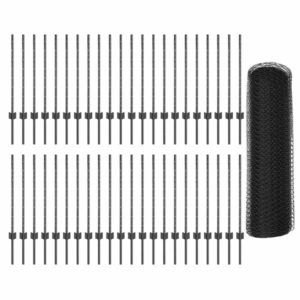Kuusikulmainen aita pylväällä 100 x 0,8 m PVC-pinnoitettu teräs