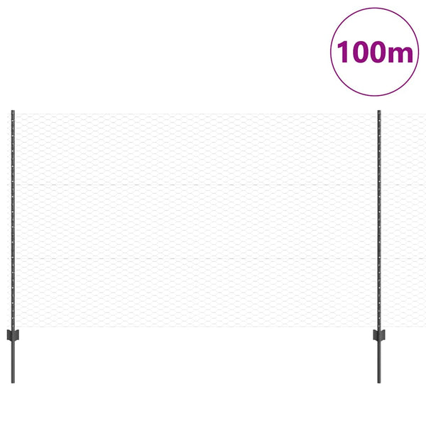 Kuusikulmainen aita pylväällä 100 x 1,4 m PVC-pinnoitettu teräs