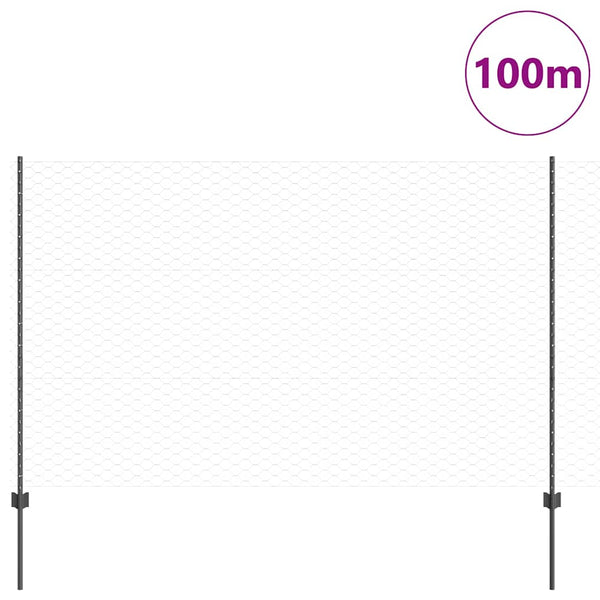 Kuusikulmainen aita pylväällä 100 x 1,5 m PVC-pinnoitettu teräs