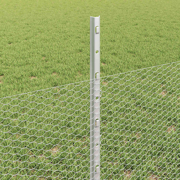 Kuusikulmainen aita pylväällä 10 x 0,5 m Galvanoitu teräs Hopea