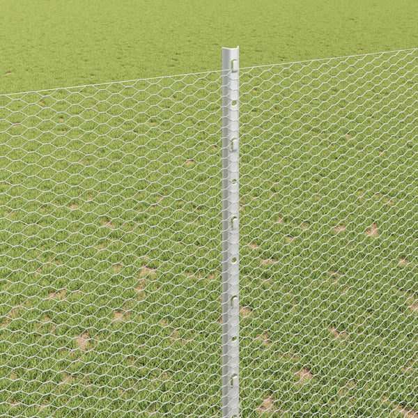 Kuusikulmainen aita pylväällä 10 x 1,5 m Galvanoitu teräs Hopea