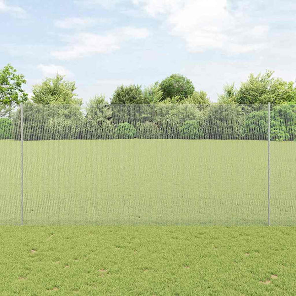 Kuusikulmainen aita pylväällä 10 x 1,5 m Galvanoitu teräs Hopea