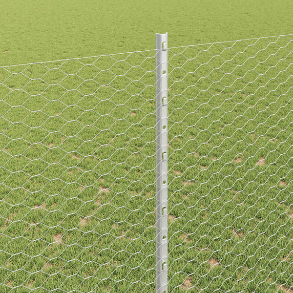 Kuusikulmainen aita pylväällä 10 x 1,5 m Galvanoitu teräs Hopea