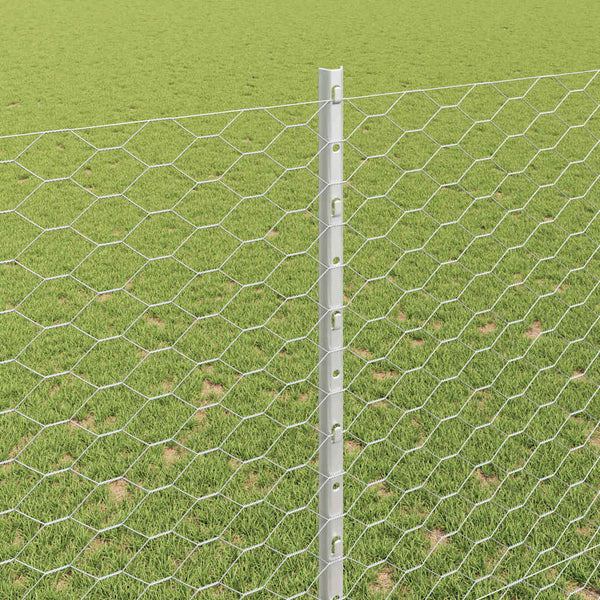 Kuusikulmainen aita pylväällä 10 x 1,5 m Galvanoitu teräs Hopea