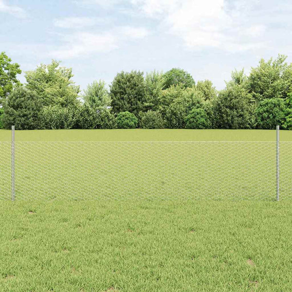 Kuusikulmainen aita pylväällä 25 x 0,5 m Galvanoitu teräs Hopea