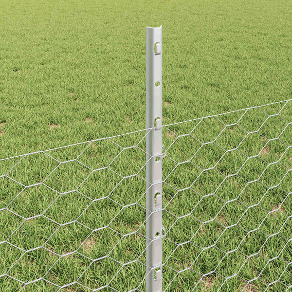 Kuusikulmainen aita pylväällä 25 x 0,5 m Galvanoitu teräs Hopea