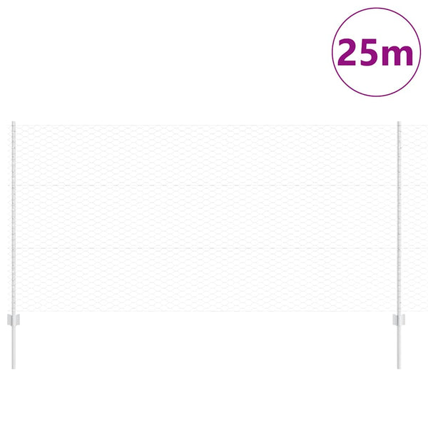 Kuusikulmainen aita pylväällä 25 x 1,2 m Galvanoitu teräs Hopea