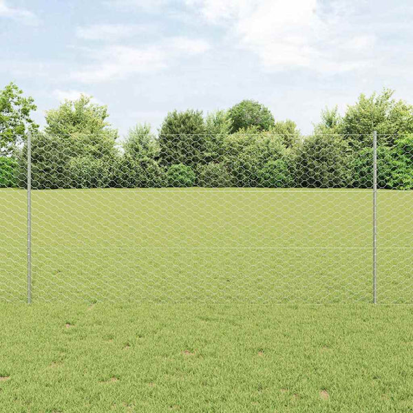 Kuusikulmainen aita pylväällä 25 x 1,2 m Galvanoitu teräs Hopea