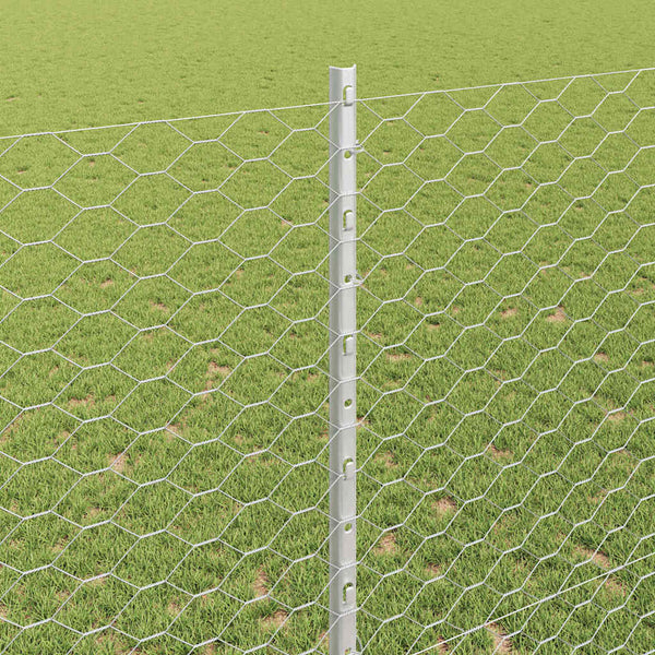 Kuusikulmainen aita pylväällä 25 x 1,4 m Galvanoitu teräs Hopea