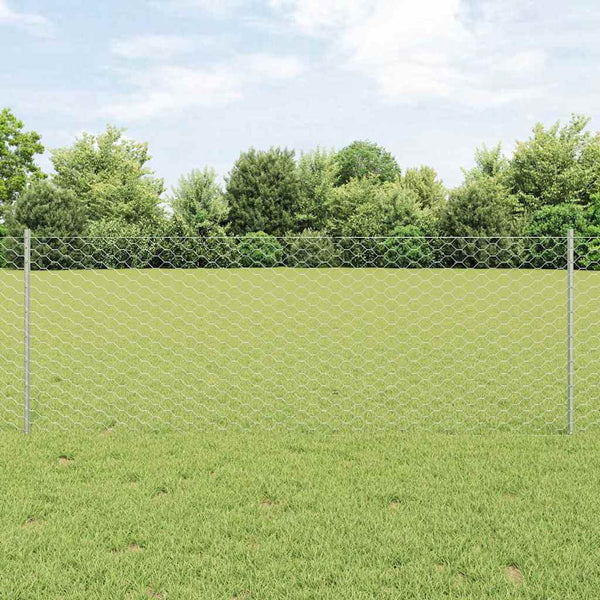 Kuusikulmainen aita pylväällä 50 x 0,8 m Galvanoitu teräs Hopea