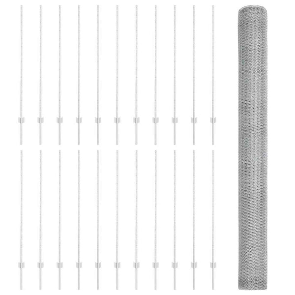 Kuusikulmainen aita pylväällä 50 x 1,4 m Galvanoitu teräs Hopea