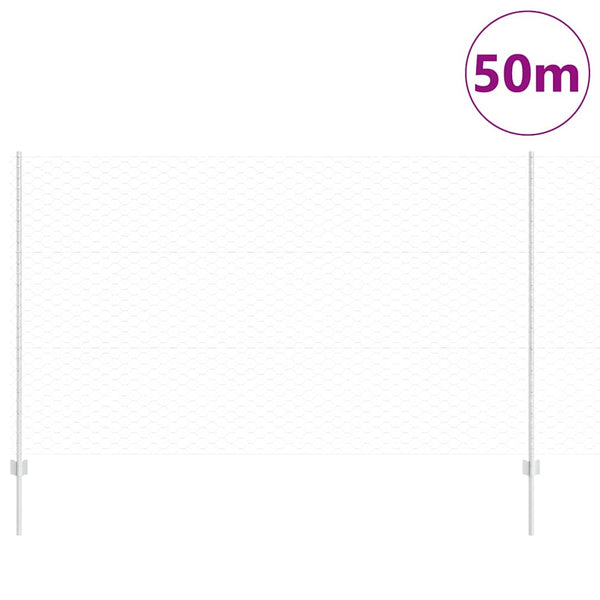 Kuusikulmainen aita pylväällä 50 x 1,4 m Galvanoitu teräs Hopea