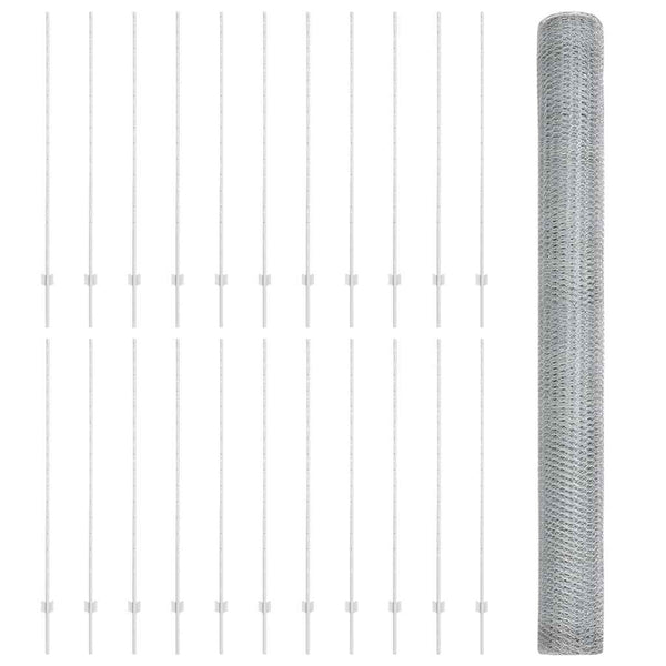 Kuusikulmainen aita pylväällä 50 x 1,5 m Galvanoitu teräs Hopea