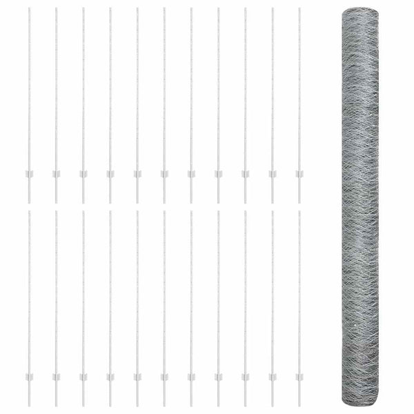 Kuusikulmainen aita pylväällä 50 x 1,6 m Galvanoitu teräs Hopea