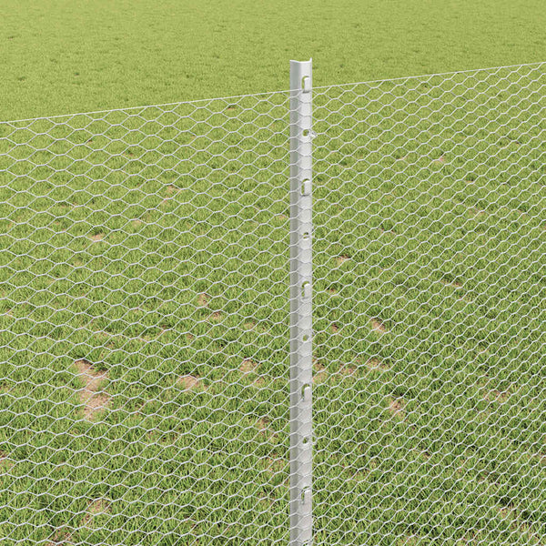 Kuusikulmainen aita pylväällä 100 x 1 m Galvanoitu teräs Hopea