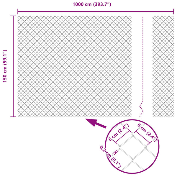 Ketjuaita 10 x 1,5 m Galvanoitu teräs Hopea