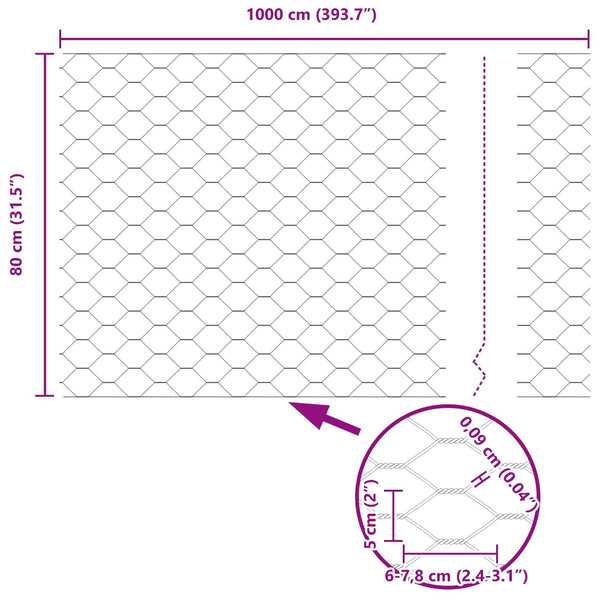 Kuusikulmainen aita 0,8 x 10 m Polyvinyylikloridi Vihreä