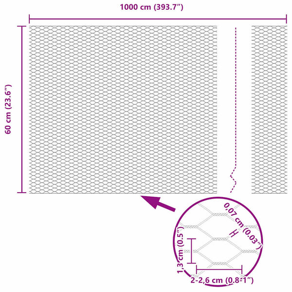 Kuusikulmainen aita 0,6 x 10 m Polyvinyylikloridi Harmaa