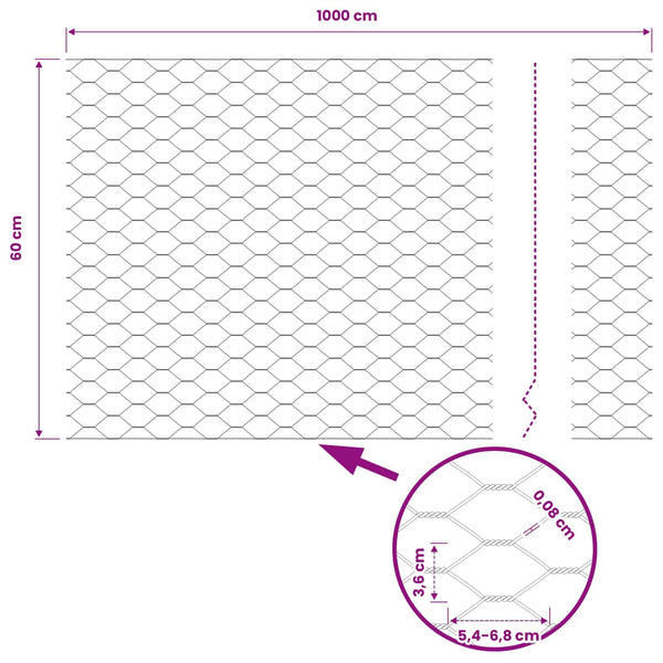 Kuusikulmainen aita 0,6 x 10 m Polyvinyylikloridi Harmaa