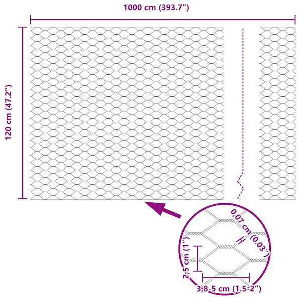 Kuusikulmainen aita 1,2 x 10 m Polyvinyylikloridi Harmaa