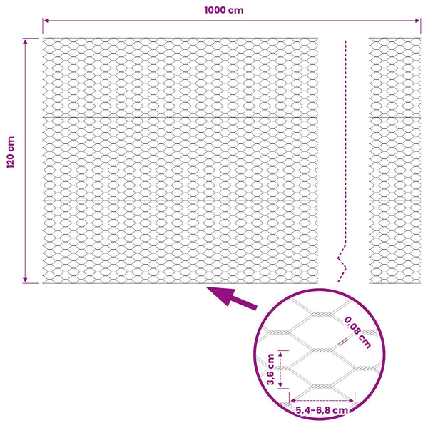 Kuusikulmainen aita 1,2 x 10 m Polyvinyylikloridi Harmaa