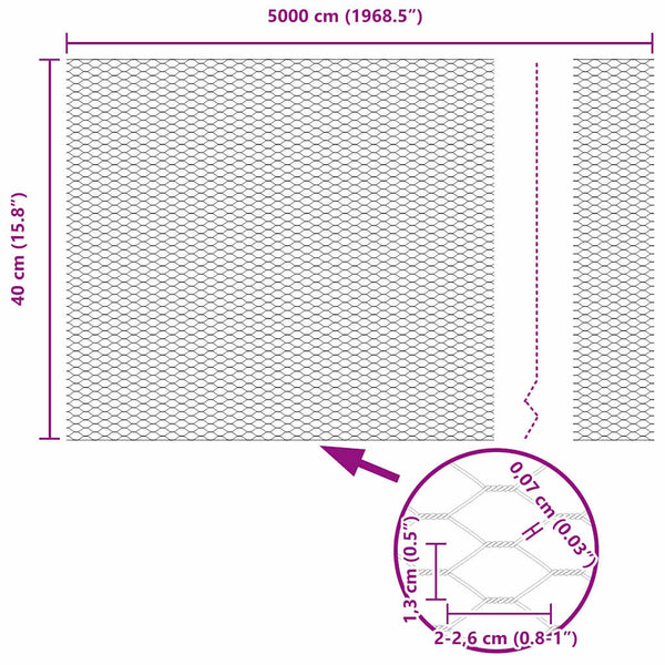 Kuusikulmainen aita 0,4 x 50 m Polyvinyylikloridi Harmaa