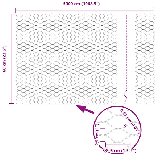 Kuusikulmainen aita 0,6 x 50 m Polyvinyylikloridi Harmaa